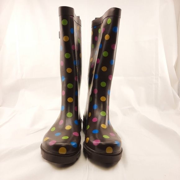 Capelli of New York rubber boots polka dots brown pastels size 7 women's rain - Picture 8 of 12
